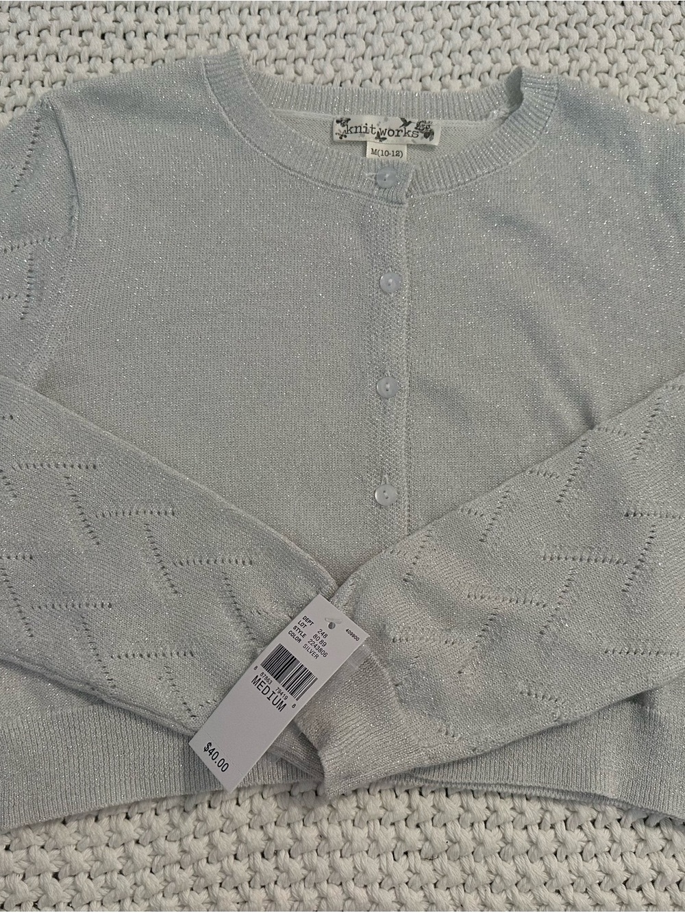 Knitworks Shimmery Silver Button Cardigan